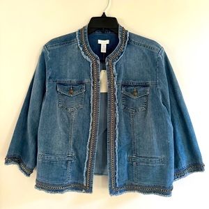 Chico's Chauncey Chain Denim Light Indigo Wash Denim Jean Jacket